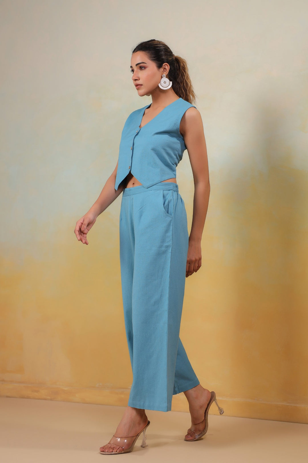 Azure Grace – Sky Blue Cotton Co-Ord Set