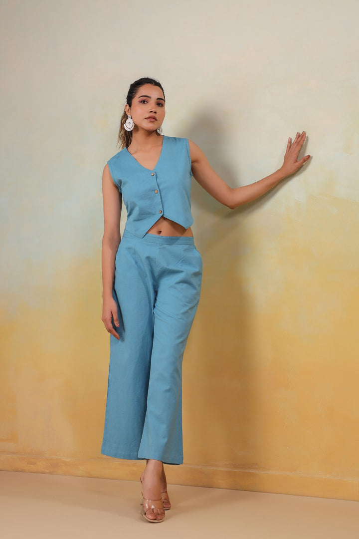 Azure Grace – Sky Blue Cotton Co-Ord Set