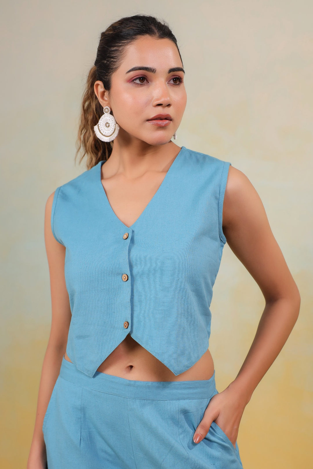 Azure Grace – Sky Blue Cotton Co-Ord Set