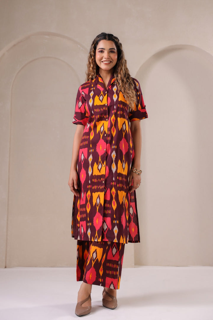 Vibrant Ikat Elegance – Printed Kurta & Pant Co-Ord Set