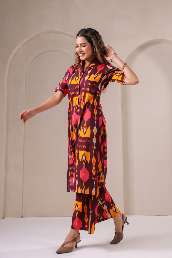 Vibrant Ikat Elegance – Printed Kurta & Pant Co-Ord Set