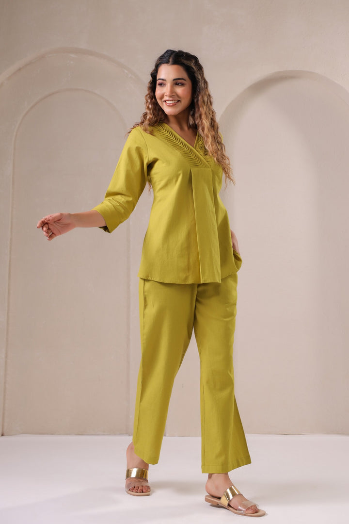 Luxe Olive Serenity – Chic Cotton Co-Ord Set