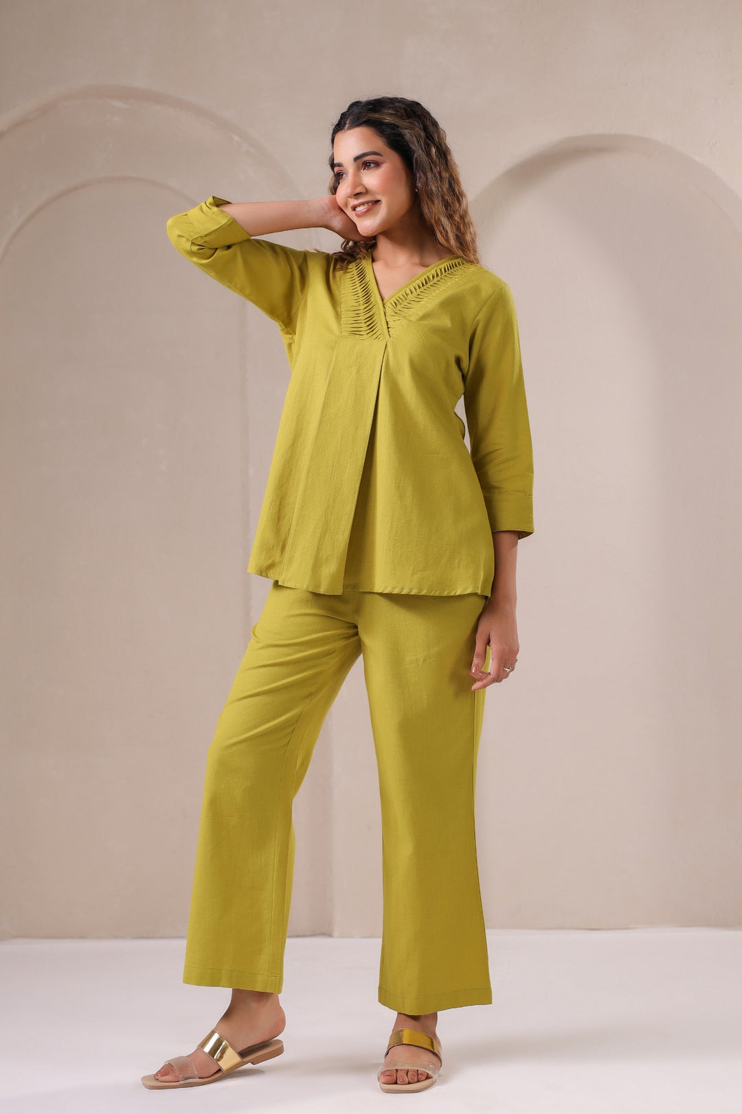 Luxe Olive Serenity – Chic Cotton Co-Ord Set