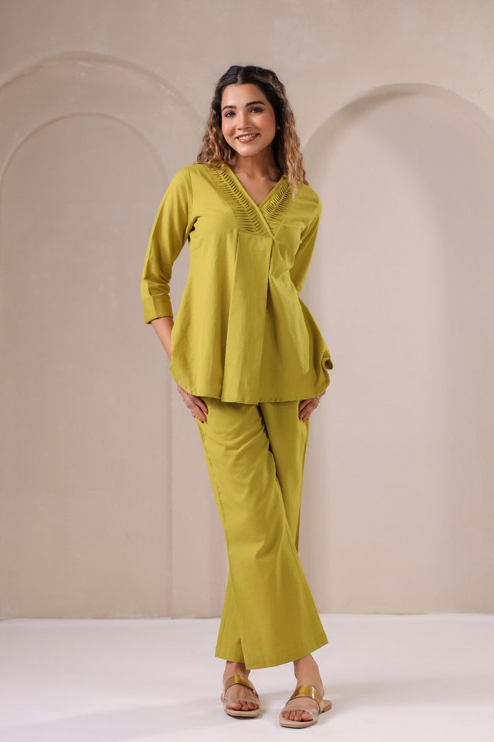 Luxe Olive Serenity – Chic Cotton Co-Ord Set