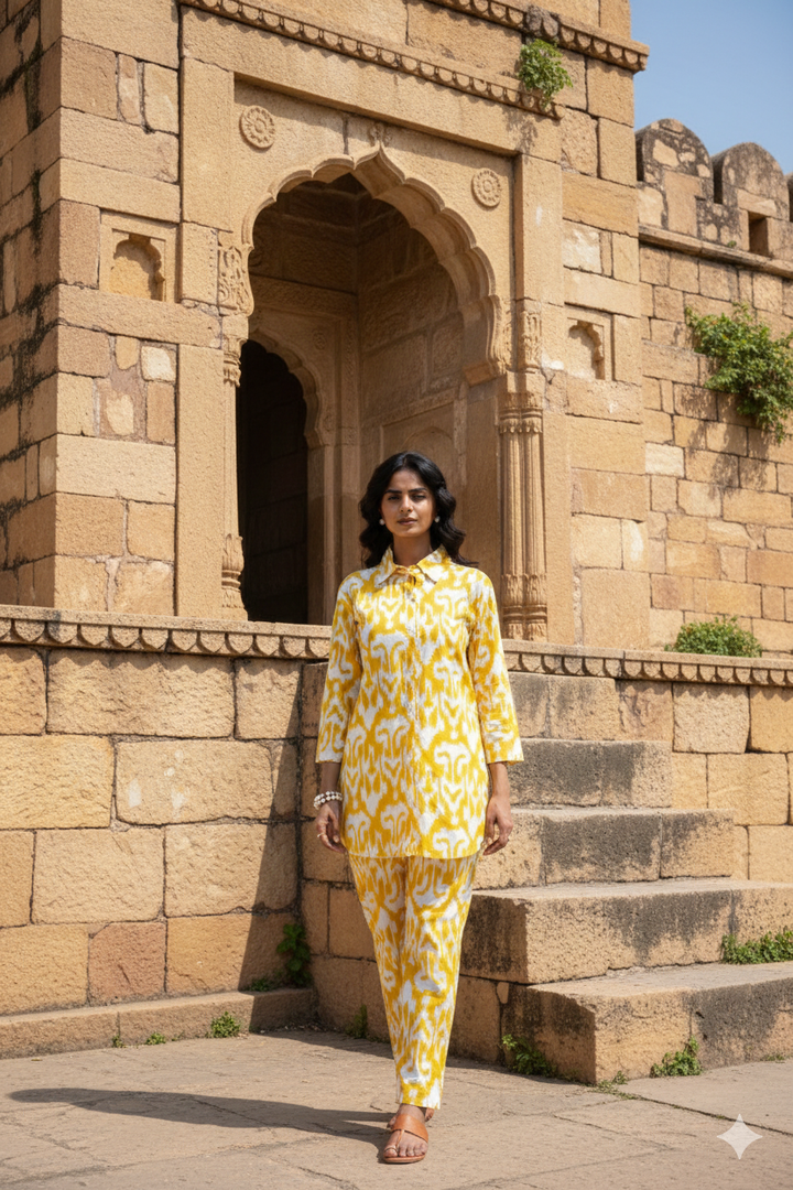 Vibrant Yellow Ikat Print Co-Ord Set