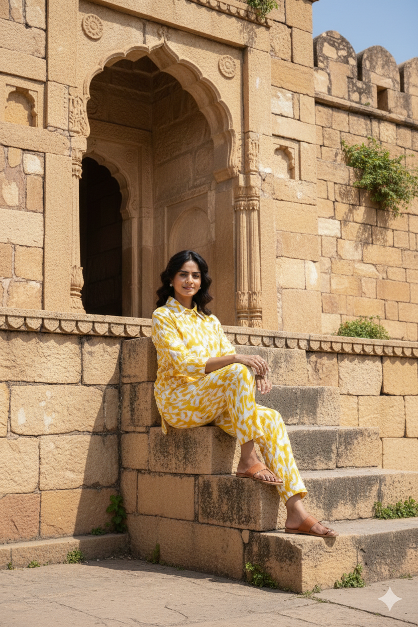 Vibrant Yellow Ikat Print Co-Ord Set