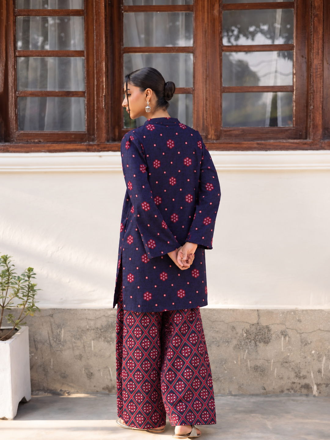 Navy Pink Blossom Farsi Salwar back view