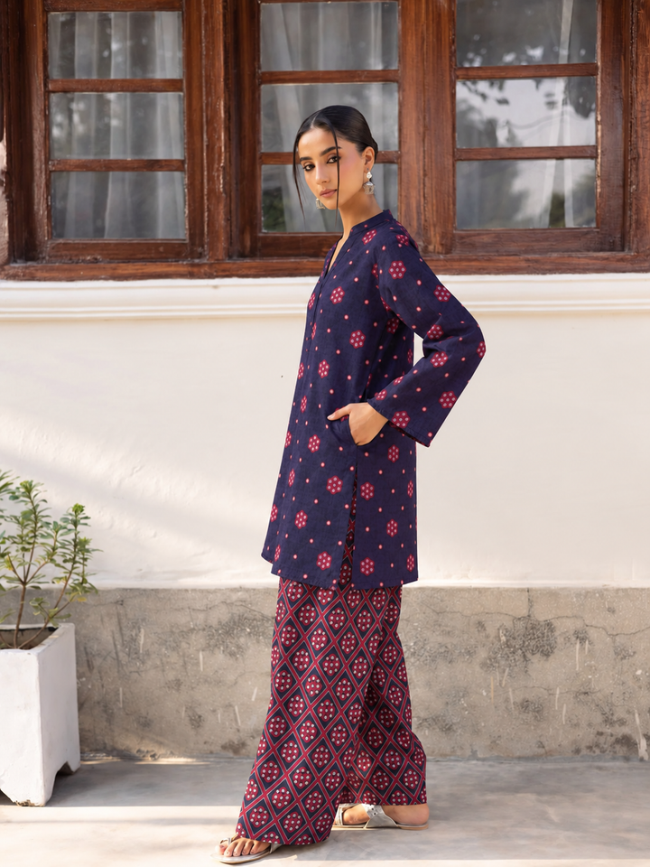Navy Pink Blossom Farsi Salwar side view
