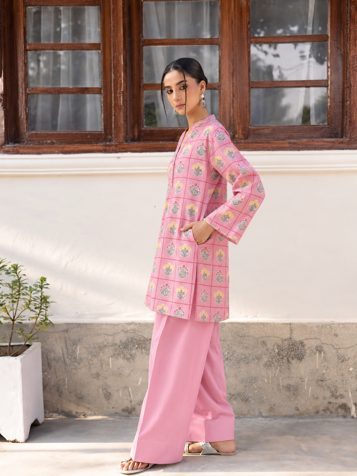 Pink Floral Medallion Farsi Salwar side view