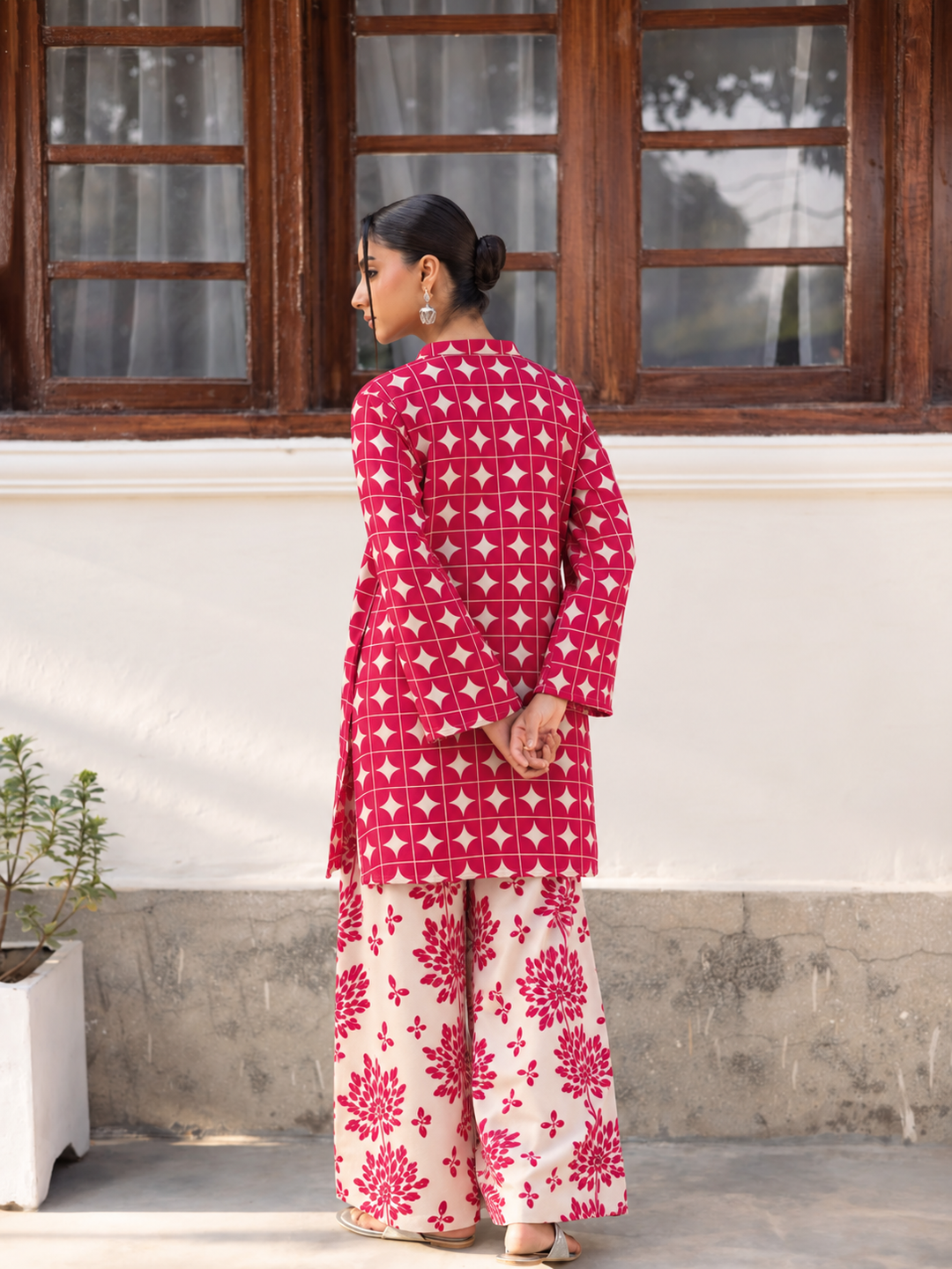 Pink Star Lattice Farsi Salwar back view