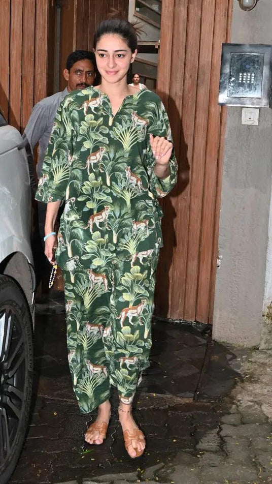 Leopard Green Organic Printed Pure Cotton Loungewear Set | Co-Ord Set | Shop stylish women's clothing online at Label Flavia |