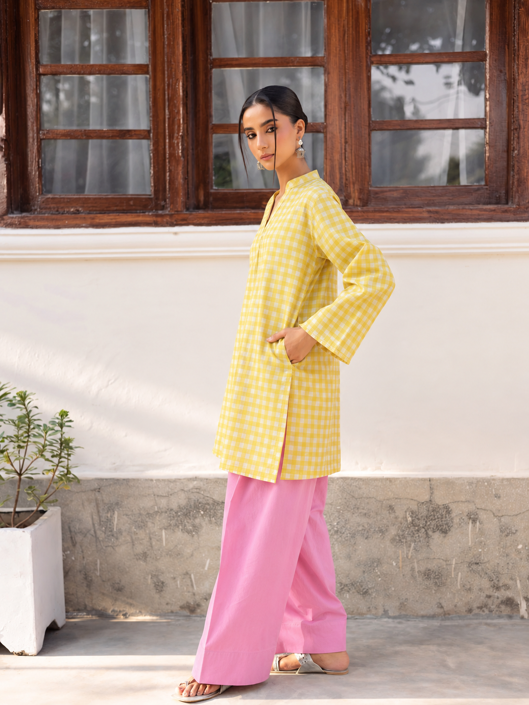 Sunshine Gingham Farsi Salwar side view