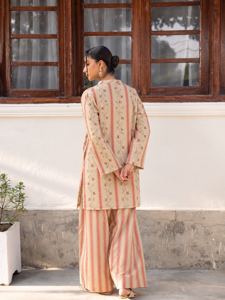 Terracotta Botanical Stripe Farsi Salwar back view