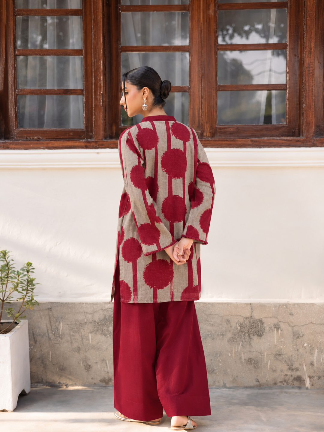 Wine Floral Farsi Salwar back view