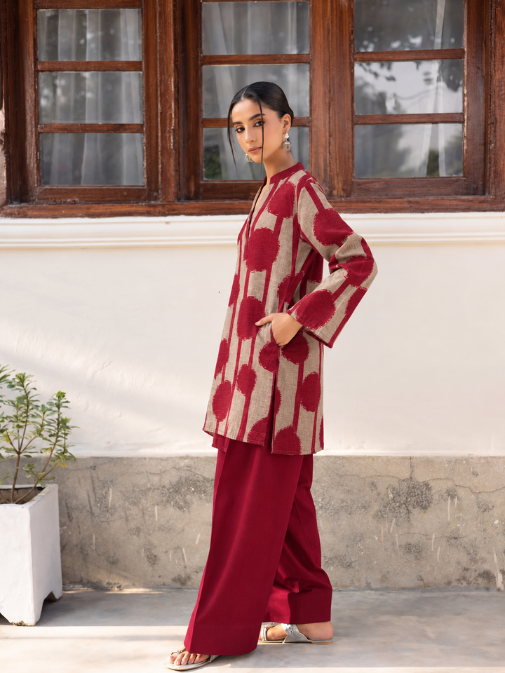Wine Floral Farsi Salwar side view