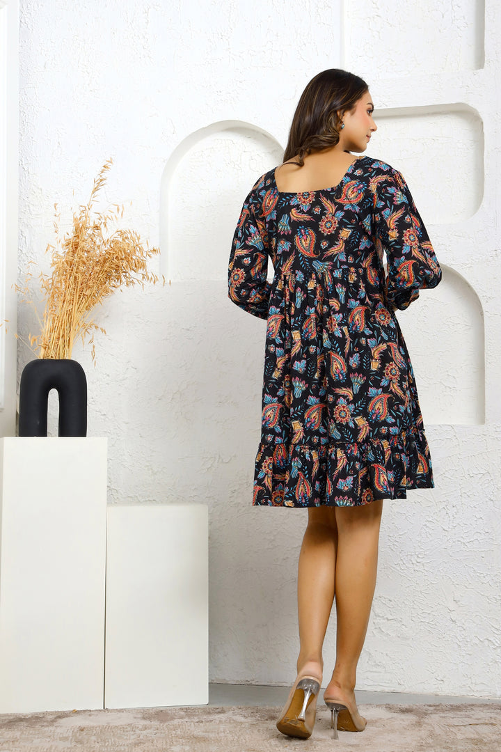 Black Floral Cotton Printed Dress